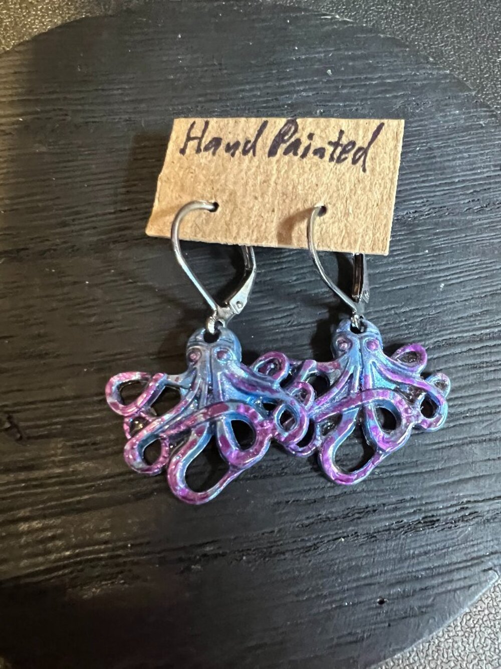 Hand Painted Octopus Earrings, UV Reactive, Halloween